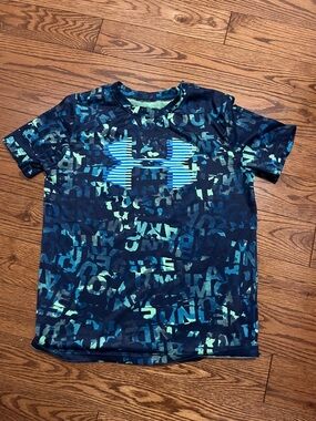 Under Armour Navy & Teal Allover Print Short Sleeve Tee